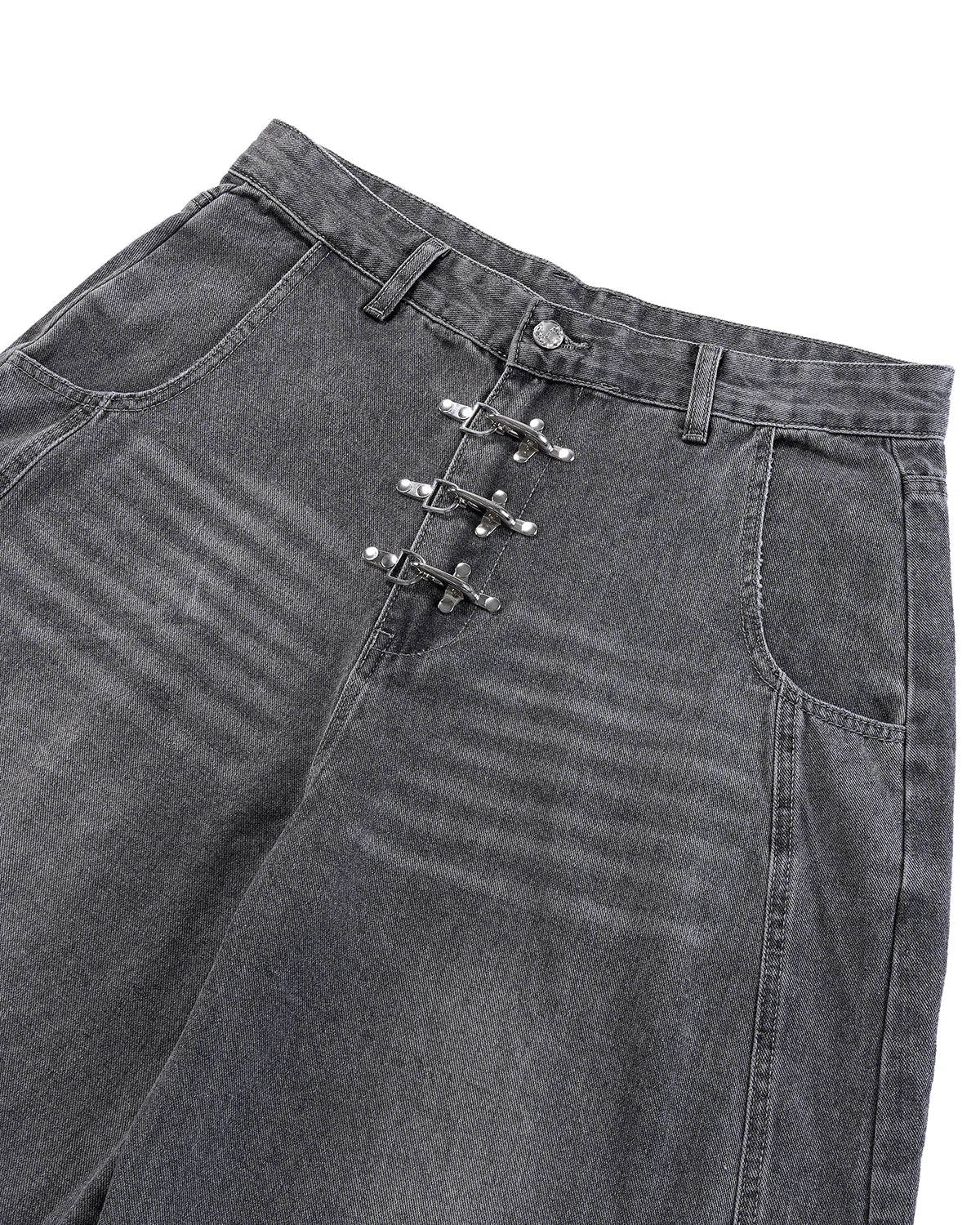 Metal Clasp Grey Barrel Jeans | Inflation Streetwear