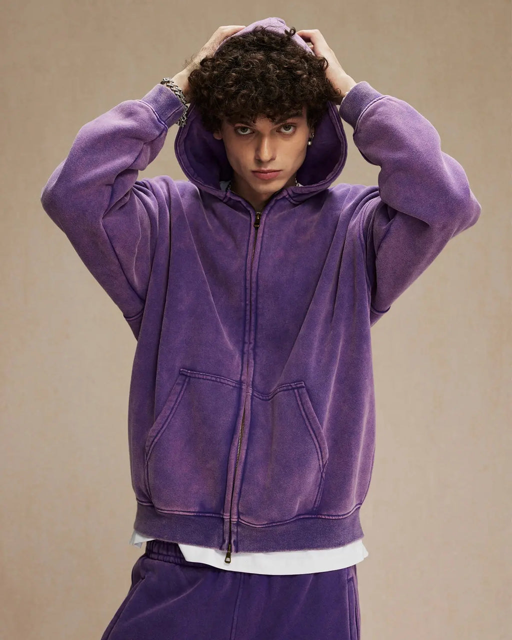 Acid Washed Distressed Fleece Zip Up Hoodies | Inflation Streetwear