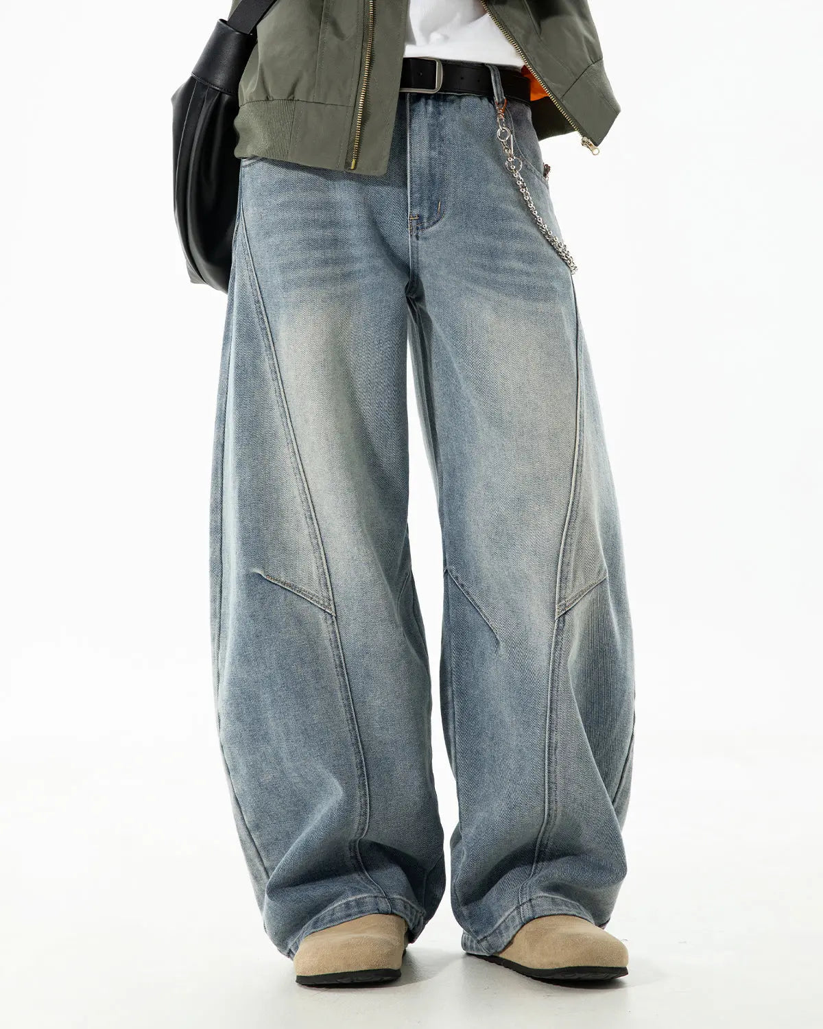 Curved Seam Deconstructed Barrel Jeans | Inflation Streetwear