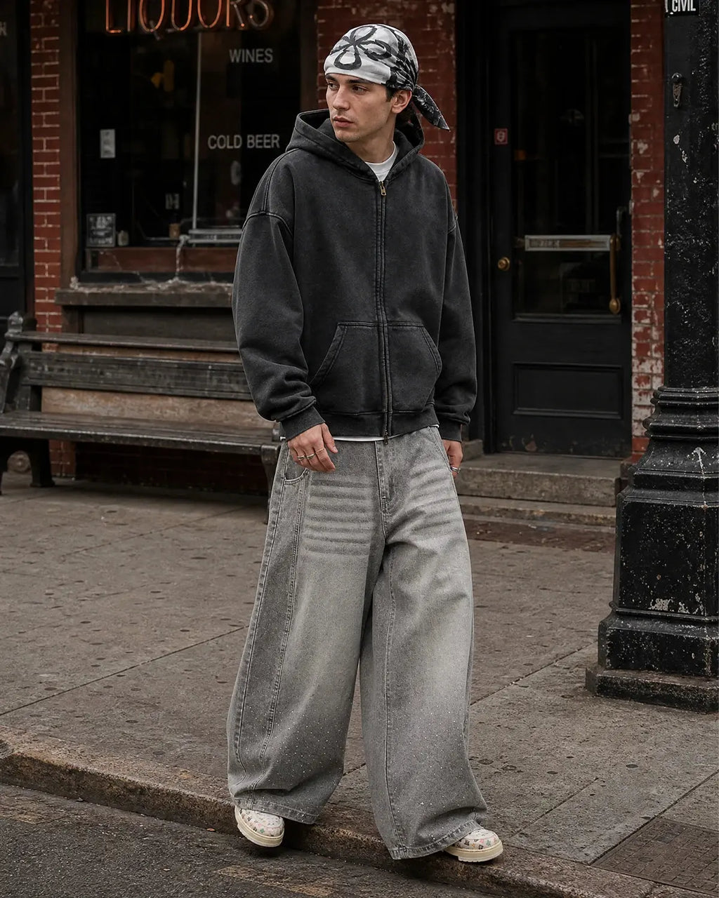 INFLATION Vintage Washed Zip Up Hoodie