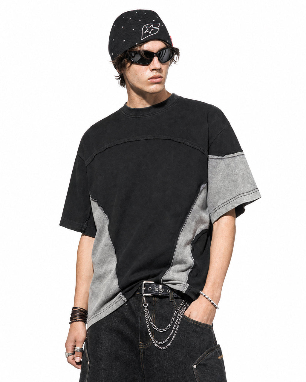 Patchwork Washed Boxy Cropped T-Shirt | Inflation Streetwear