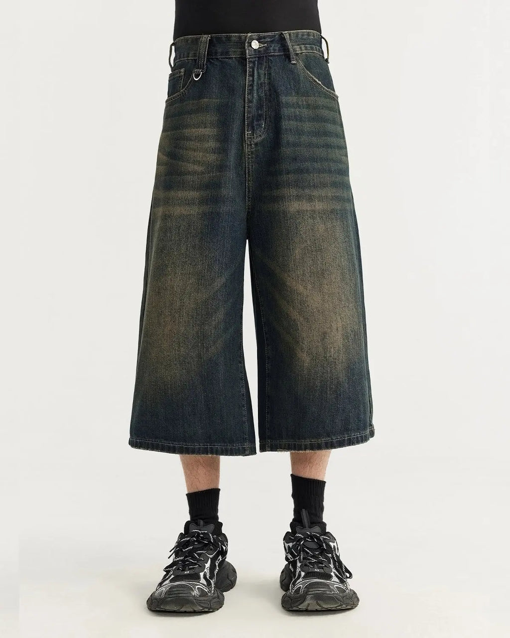 Acid Washed Longline Baggy Denim Jorts | Inflation Streetwear