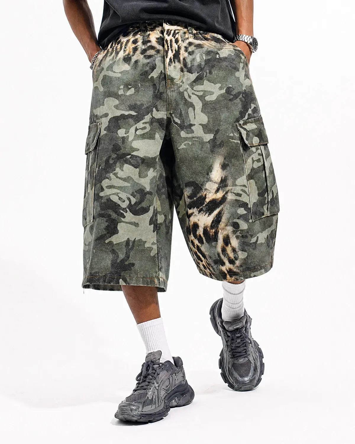 Leopard Camo Cargo Longline Shorts | Inflation Streetwear
