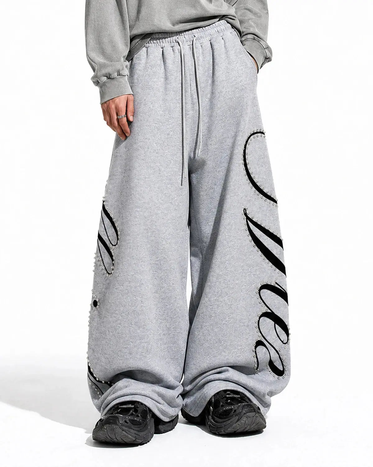Rhinestone Script Baggy Sweatpants | Inflation Streetwear