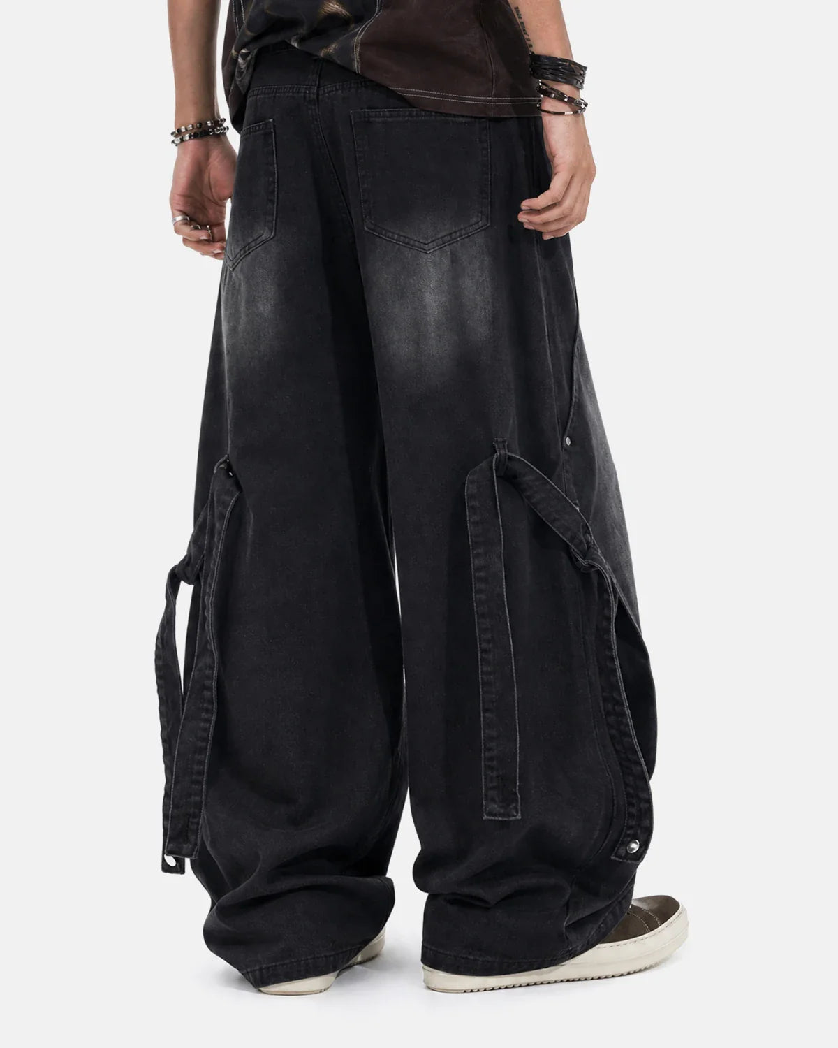 Adjustable Strap Washed Straight-Leg Jeans | Inflation Streetwear
