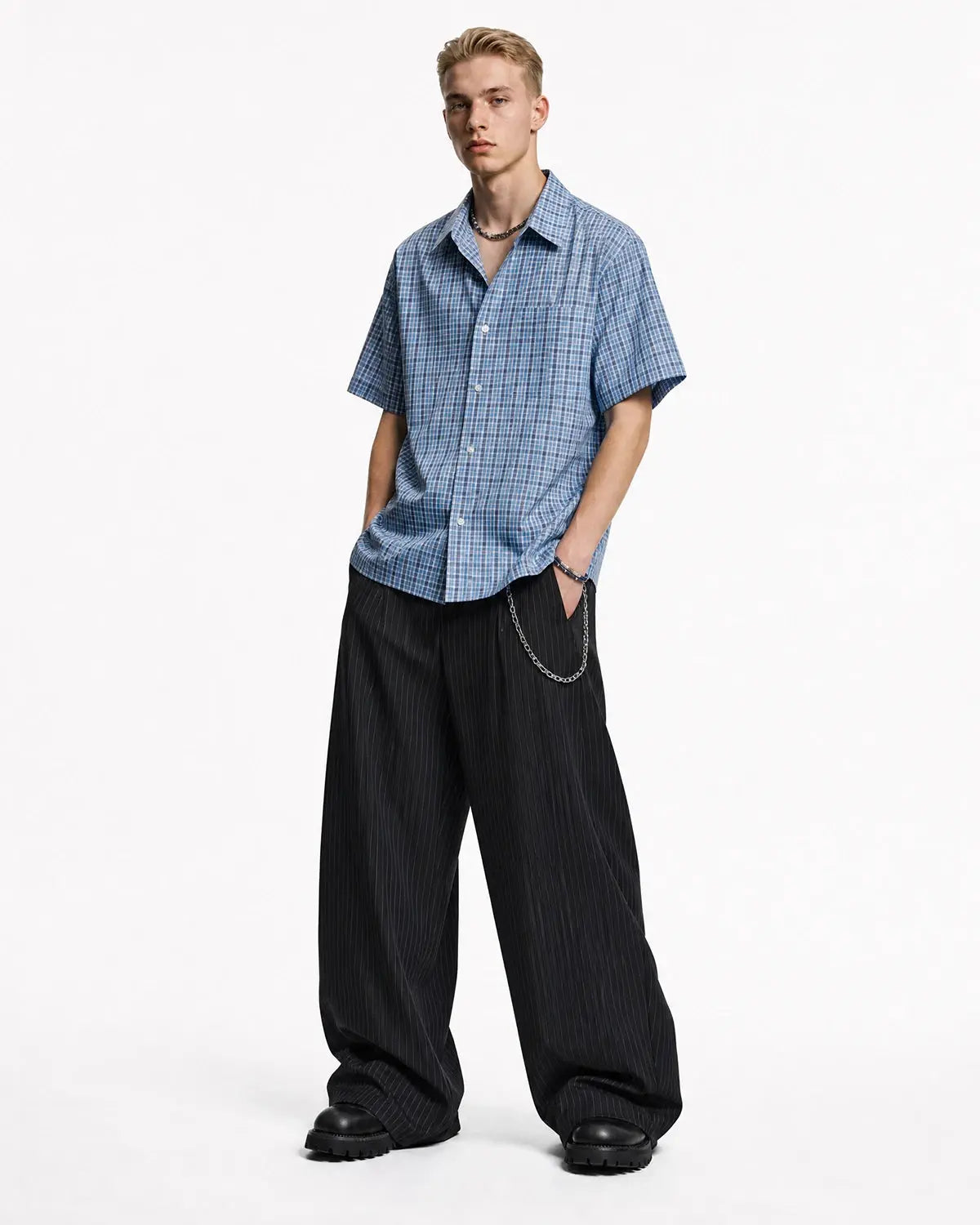 Pinstripe Pleated Barrel Tailored Pants | Inflation Streetwear