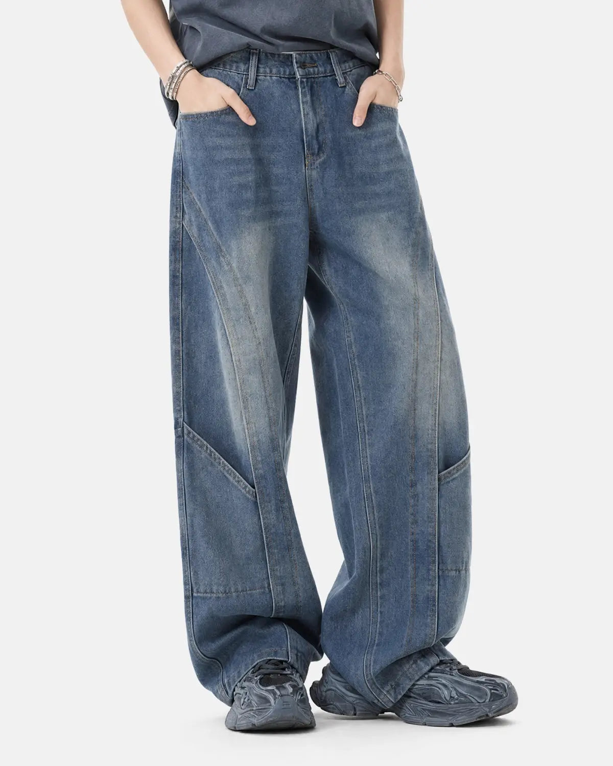 Deconstructed Baggy Straight-Leg Jeans | Inflation Streetwear