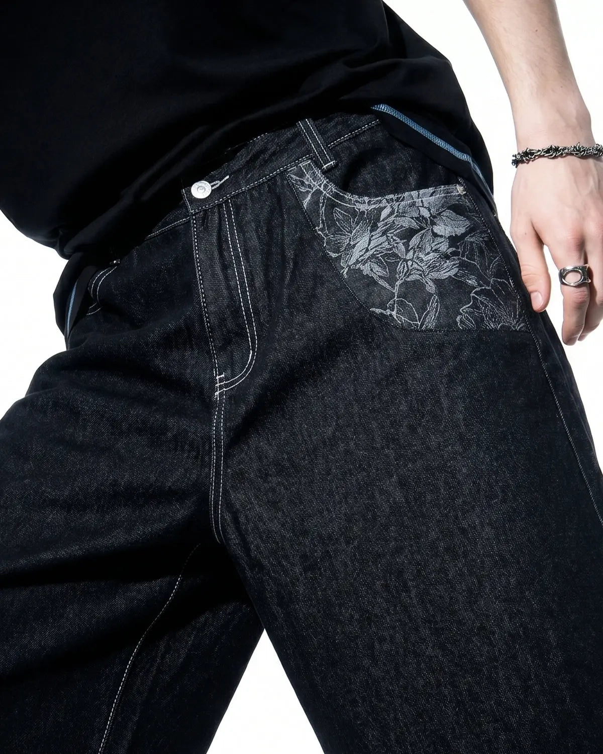 Baggy Denim Jorts with Embroidered Pocket | Inflation Streetwear