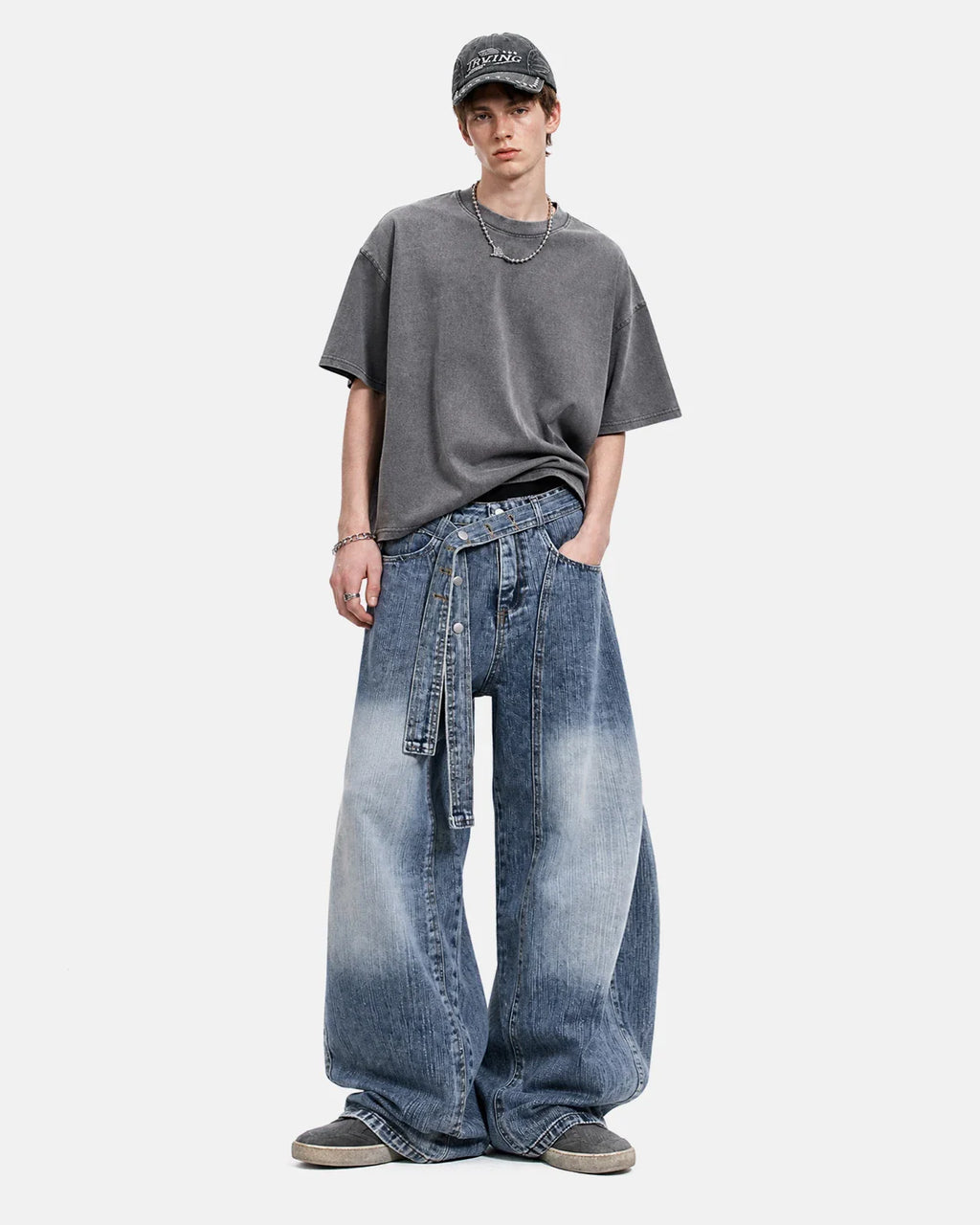 Belted Bamboo Weave Barrel Jeans | Inflation Streetwear