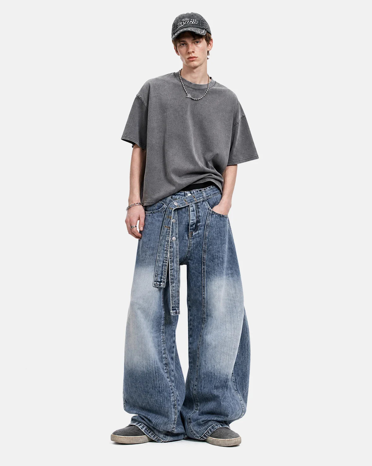 Belted Bamboo Weave Barrel Jeans | Inflation Streetwear