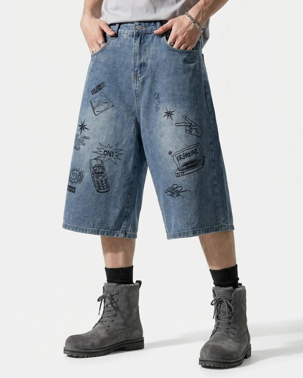 Washed Graffiti Longline Jorts | Inflation Streetwear