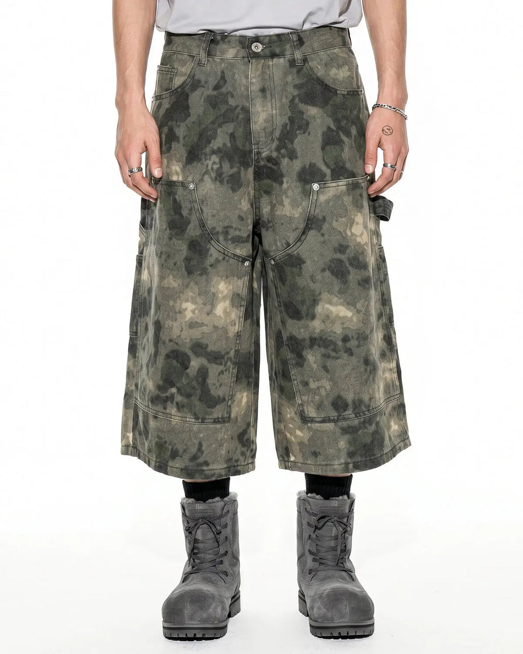 Washed Camo Cargo Longline Shorts | Inflation Streetwear