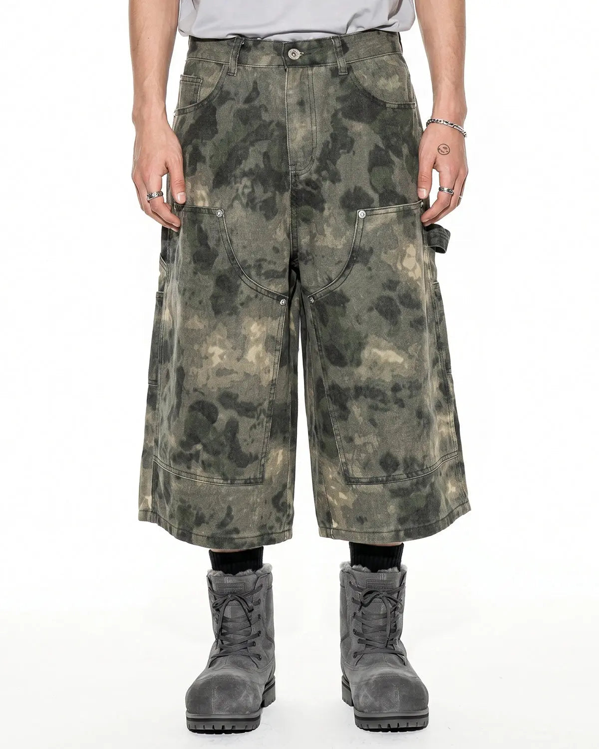 Washed Camo Cargo Longline Shorts | Inflation Streetwear