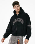 Suede Patch Embroidery Zip Hoodie | Inflation Streetwear