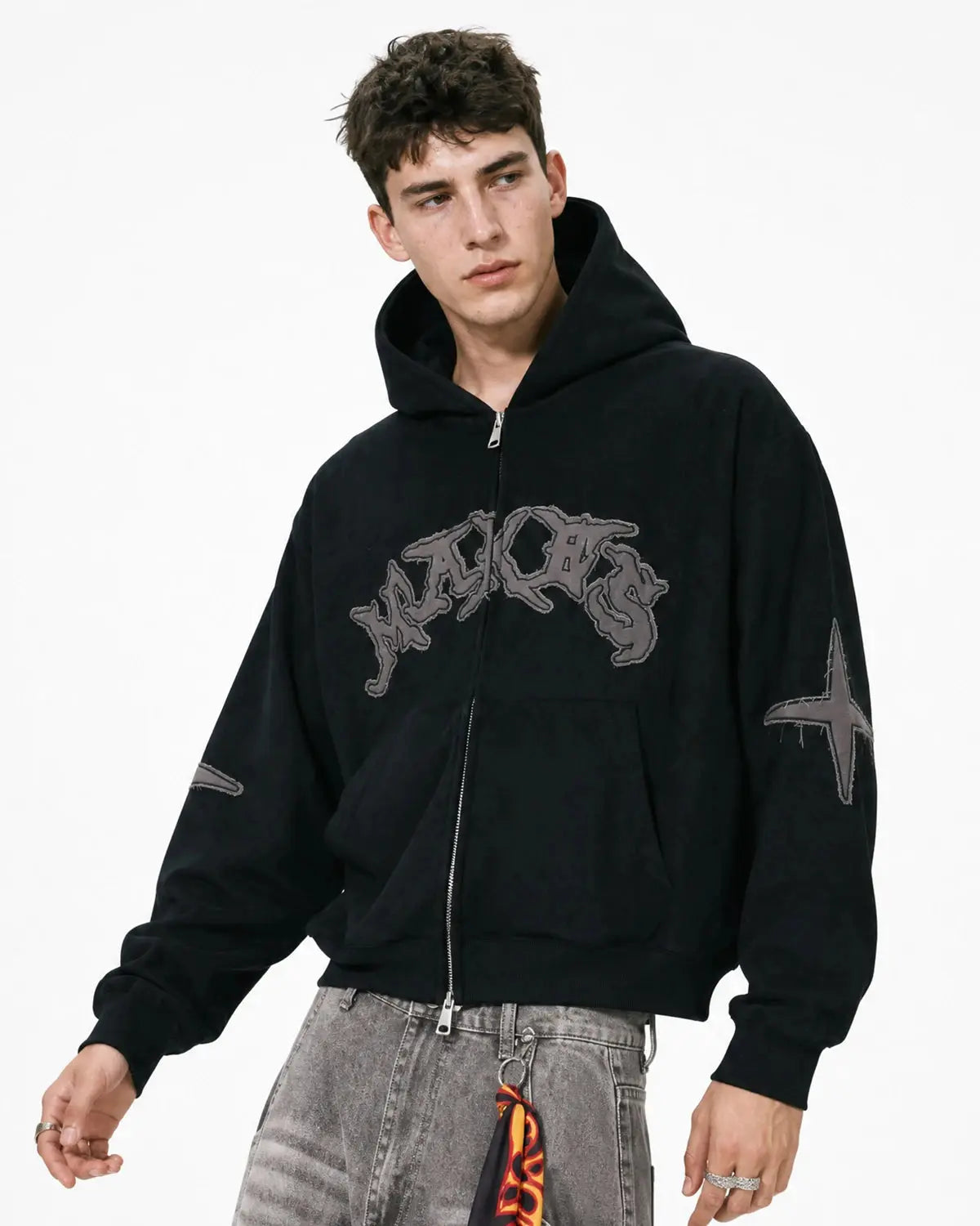 Suede Patch Embroidery Zip Hoodie | Inflation Streetwear