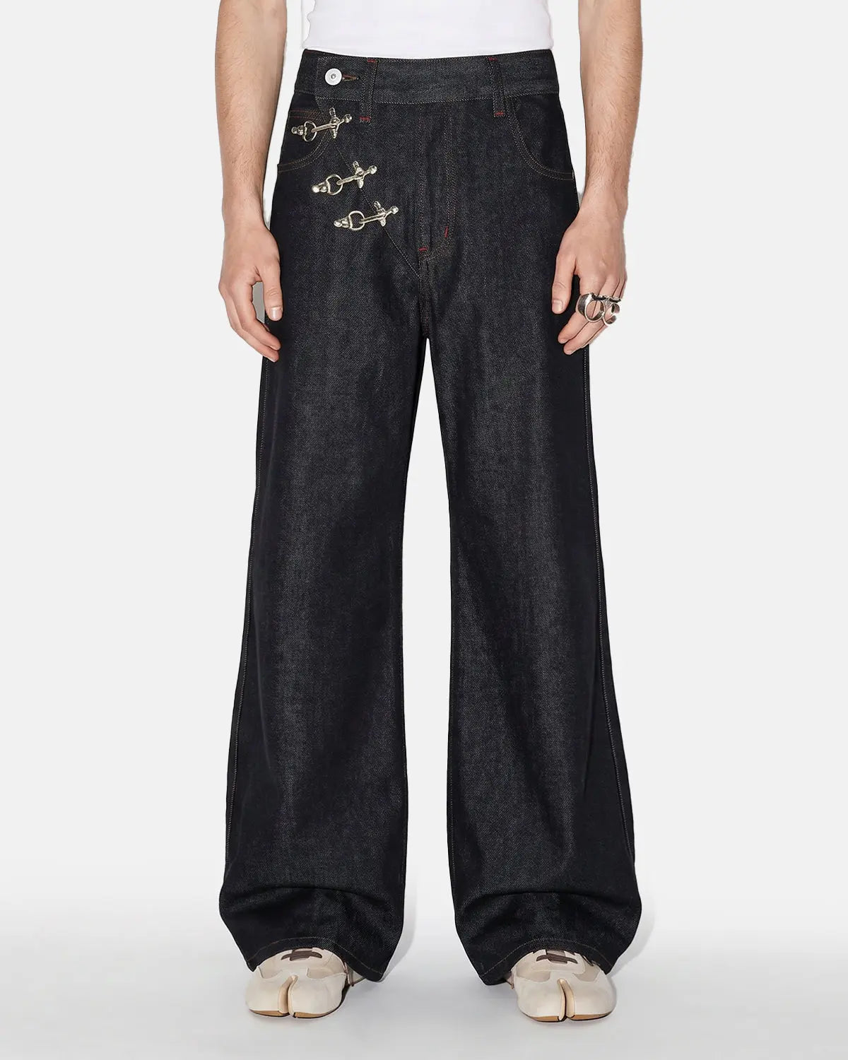 Asymmetric Buckle Raw Baggy Jeans | Inflation Streetwear
