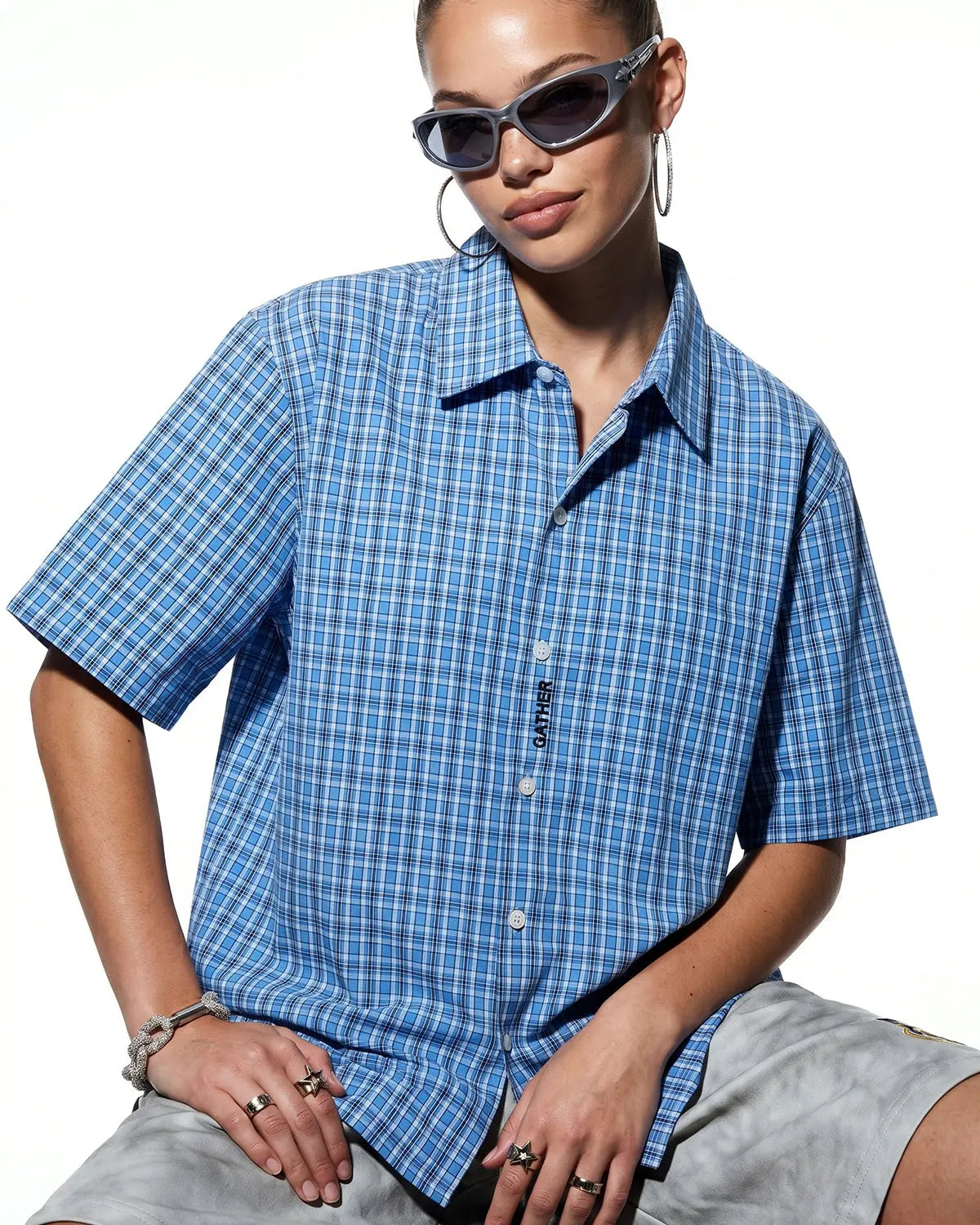 Plaid Script Embroidered Short-Sleeve Shirt | Inflation Streetwear