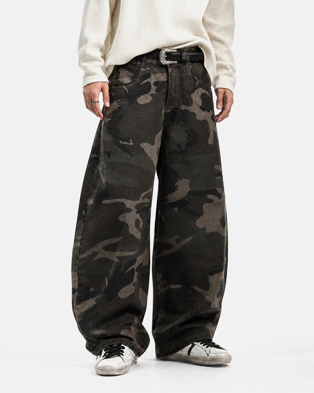Studded Camo Barrel Jeans | Inflation Streetwear