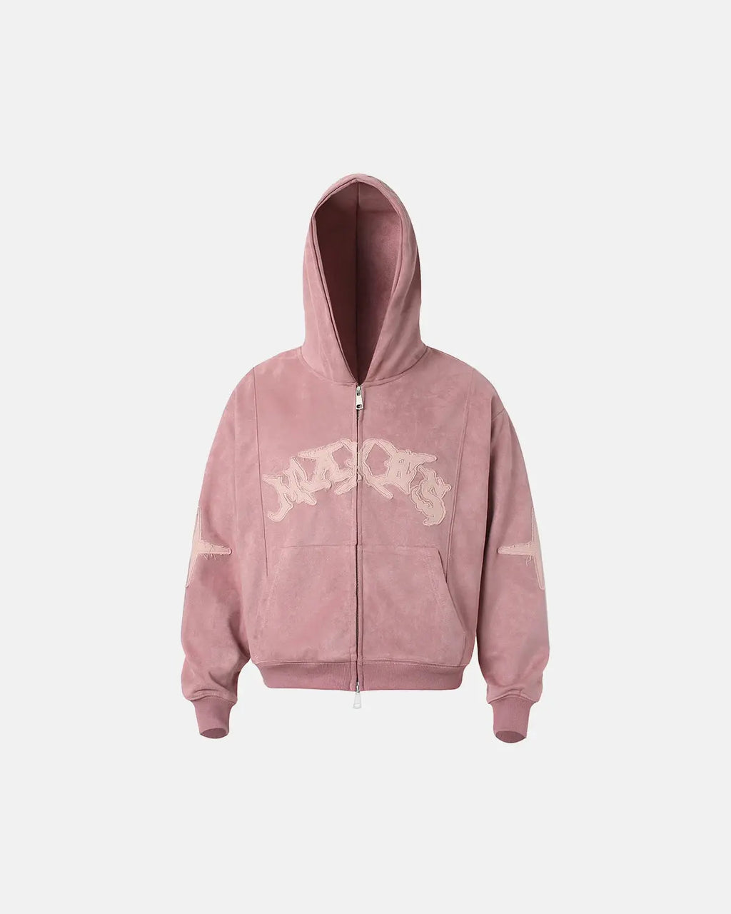 Suede Patch Embroidery Zip Hoodie | Inflation Streetwear