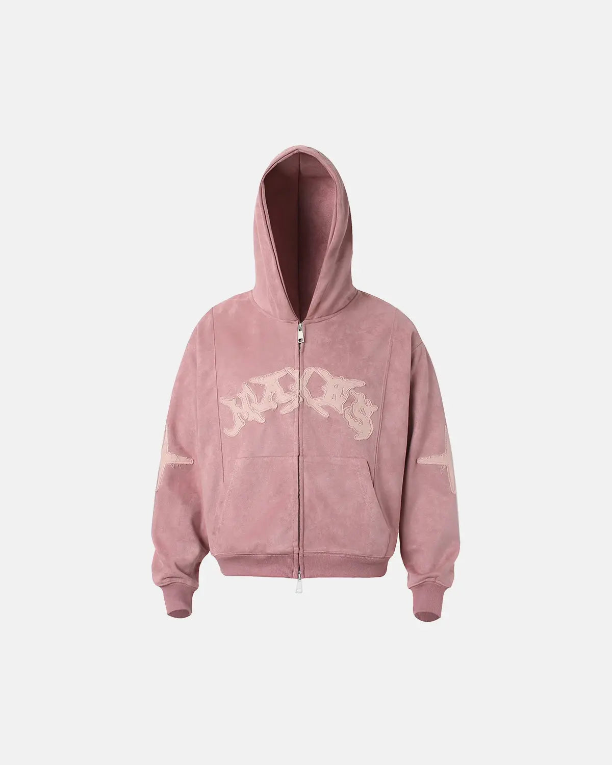 Suede Patch Embroidery Zip Hoodie | Inflation Streetwear