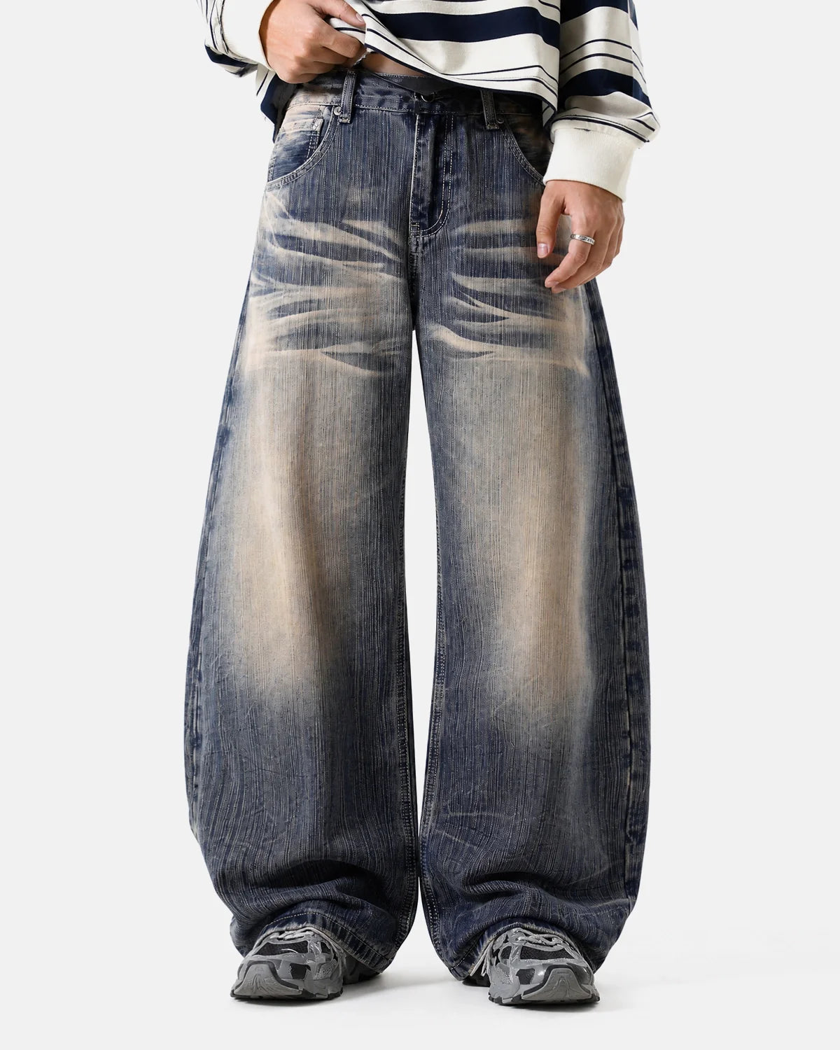 Bamboo Weave Dirty Wash Barrel Jeans | Inflation Streetwear