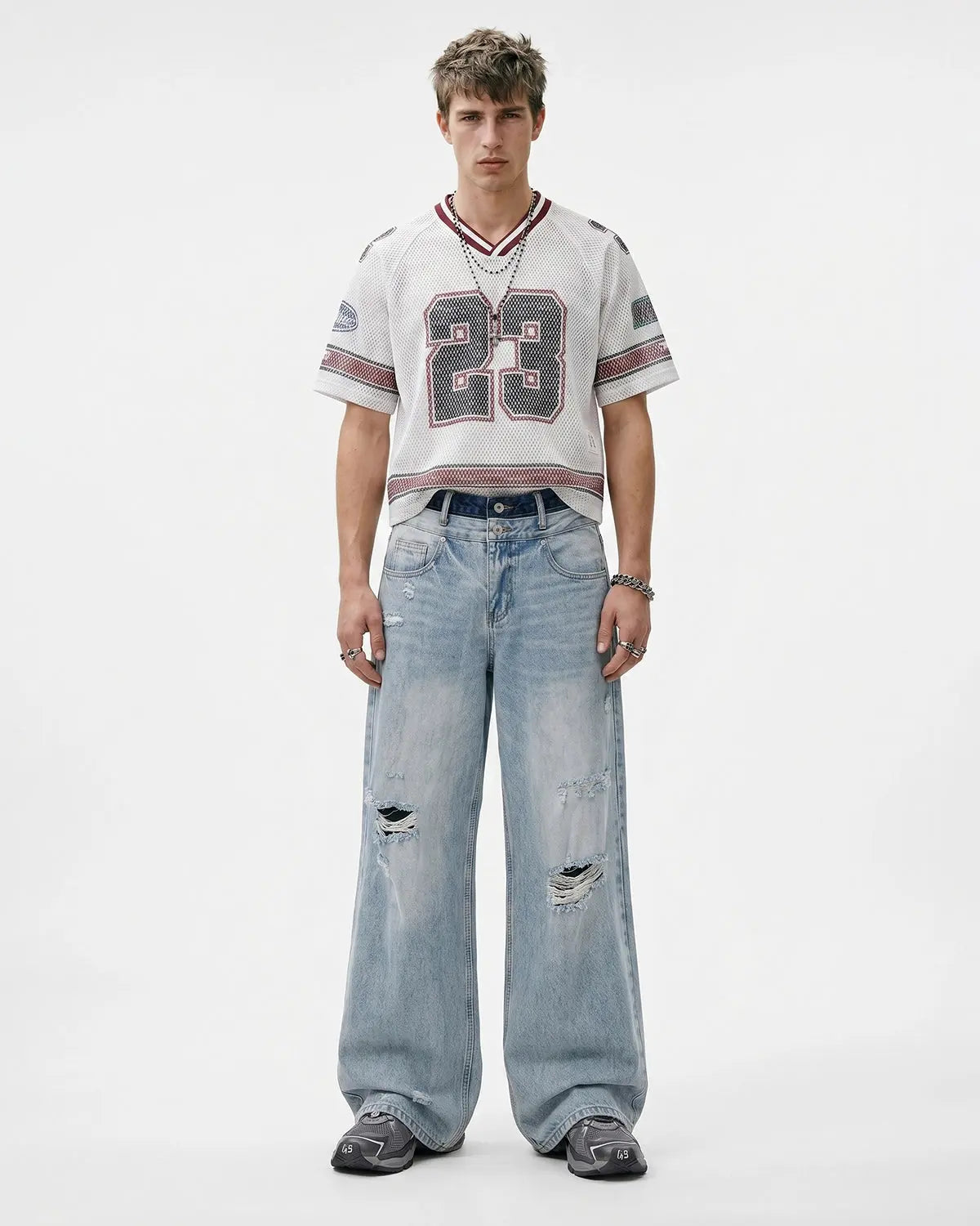 Double Waist Distressed Baggy Jeans | Inflation Streetwear
