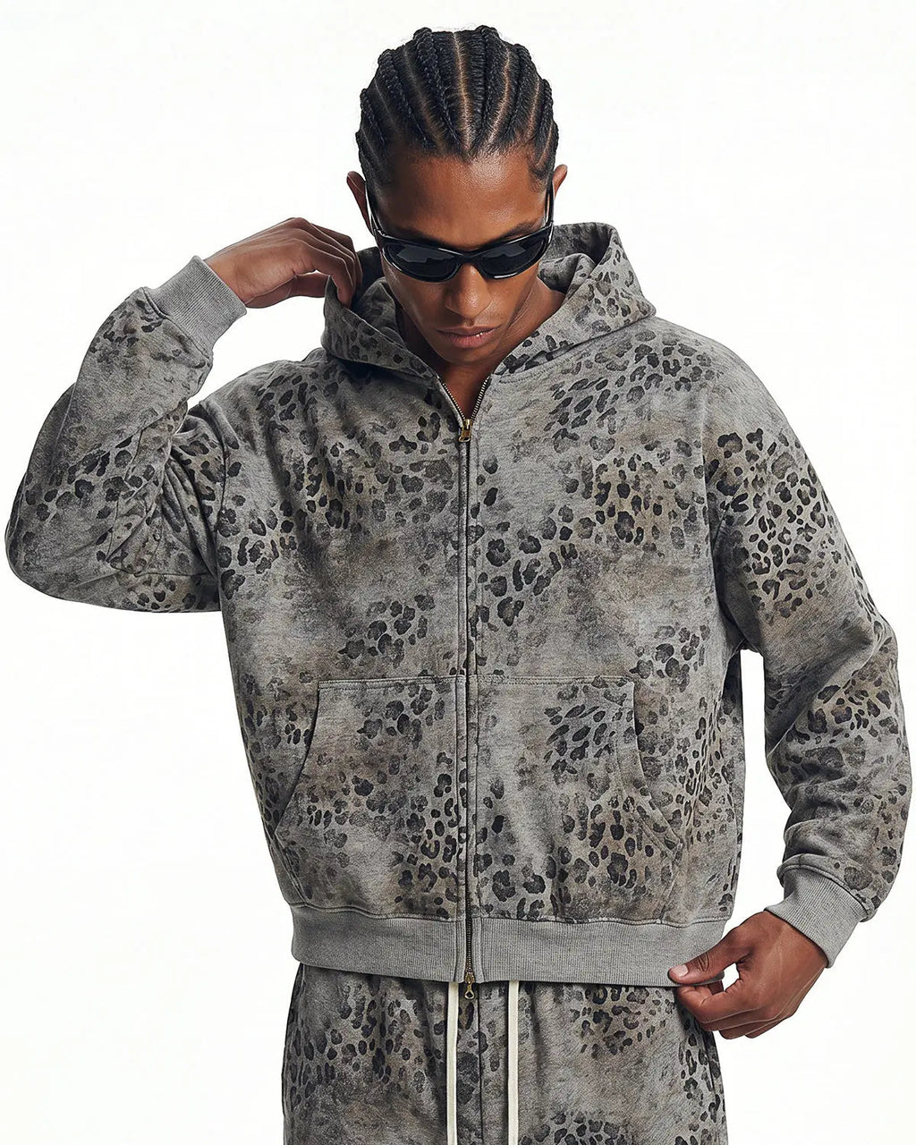 Leopard Print Boxy Zip Up Hoodie | Inflation Streetwear