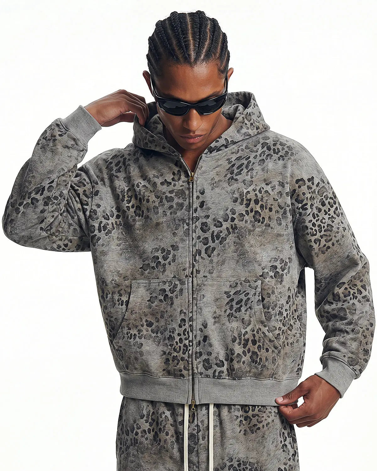 Leopard Print Boxy Zip Up Hoodie | Inflation Streetwear