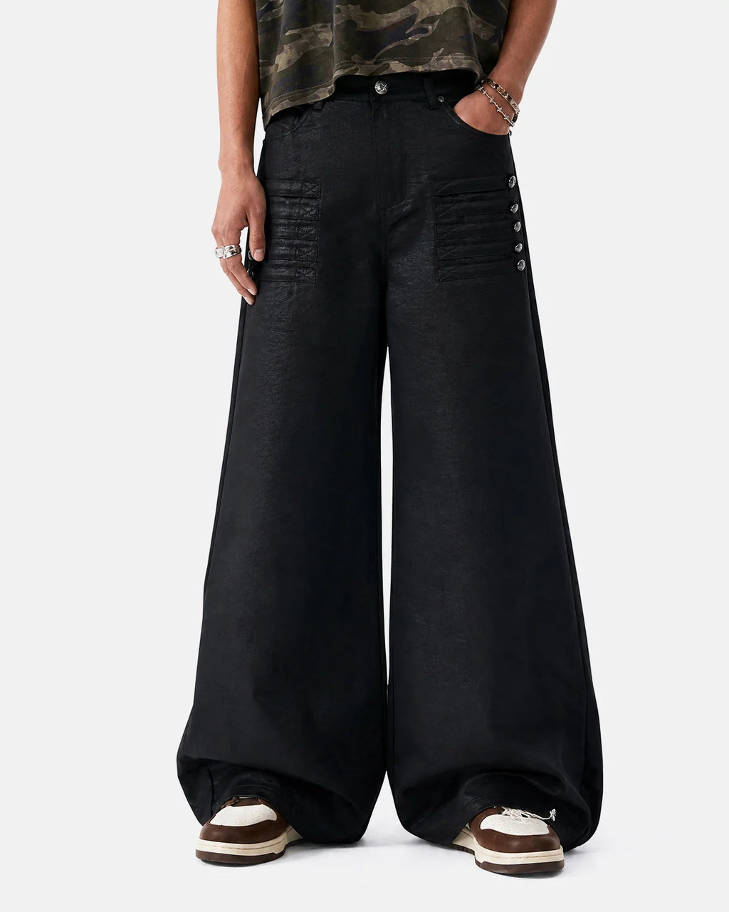 Black Graphic Wide Leg Pants | Inflation Streetwear
