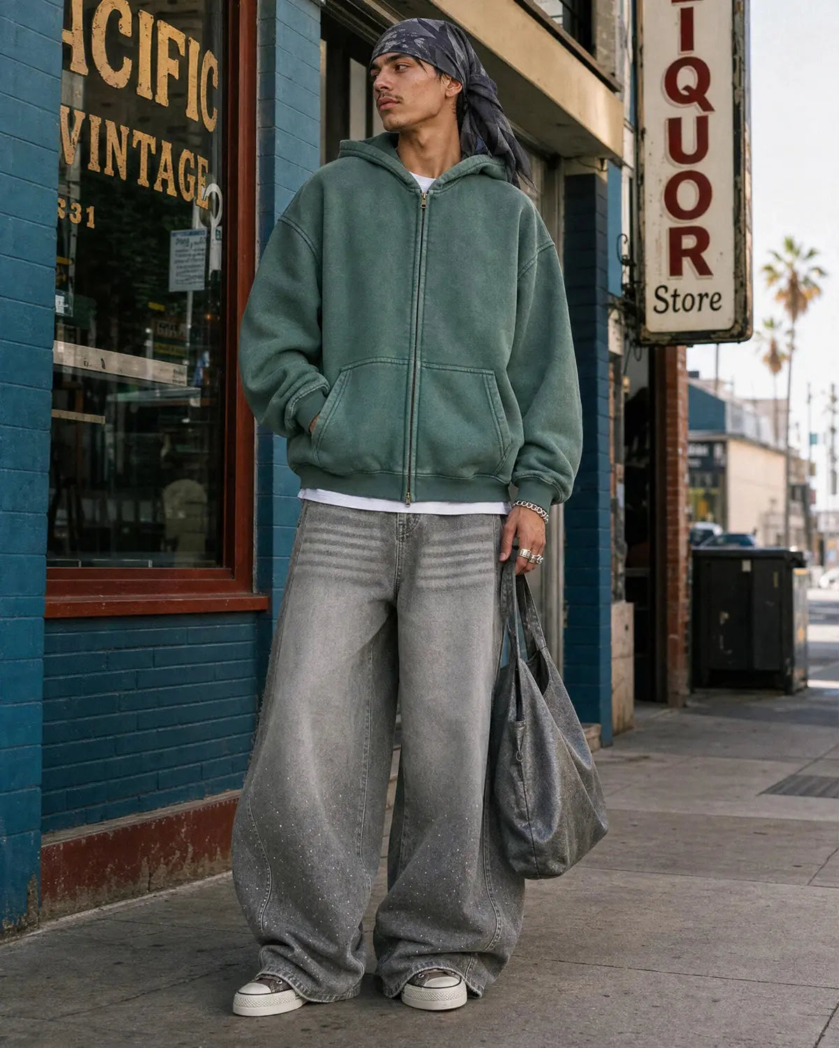 INFLATION Washed Distressed Fleece Zip Up Hoodies
