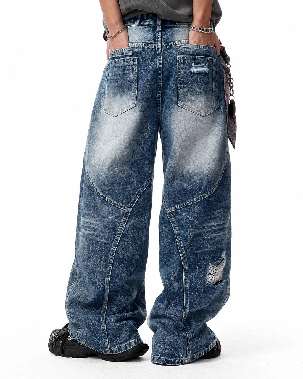 Cinch Back Deconstructed Distressed Barrel Jeans | Inflation Streetwear