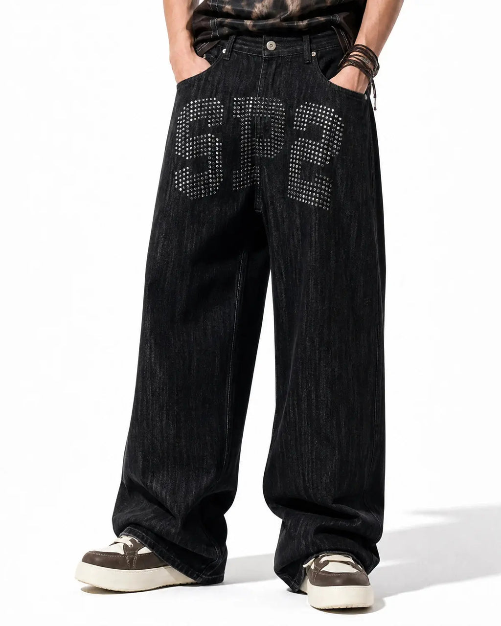 Rhinestone Number Wide Leg Jeans | Inflation Streetwear
