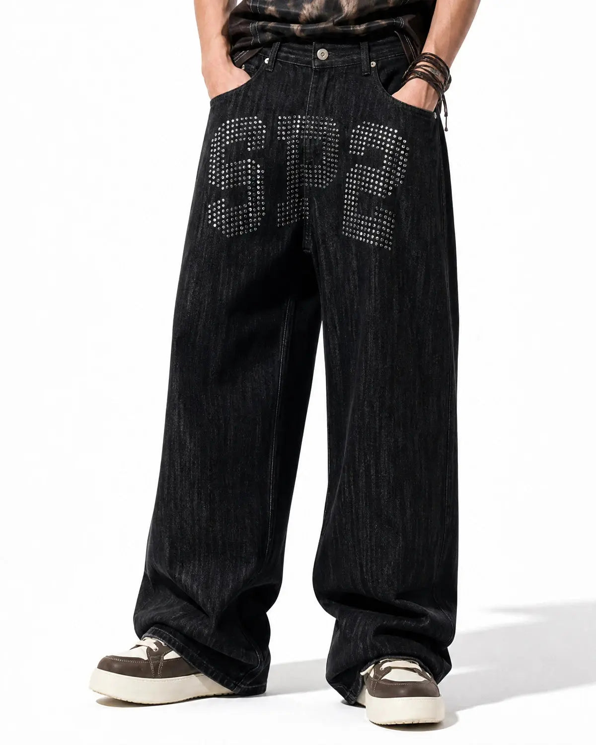 Rhinestone Number Wide Leg Jeans | Inflation Streetwear