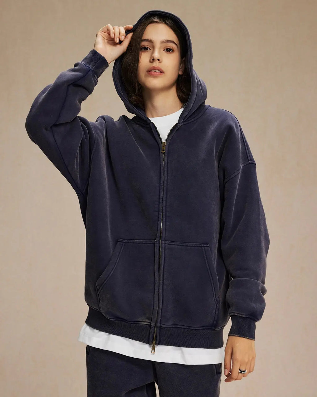 Acid Washed Distressed Fleece Zip Up Hoodies | Inflation Streetwear