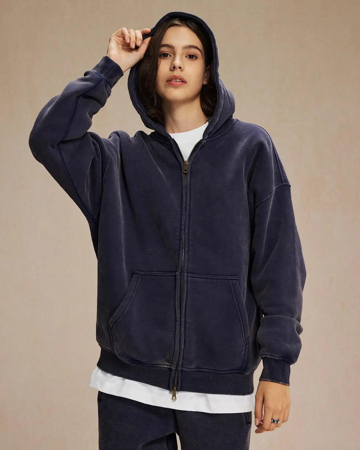 Acid Washed Distressed Fleece Zip Up Hoodies | Inflation Streetwear