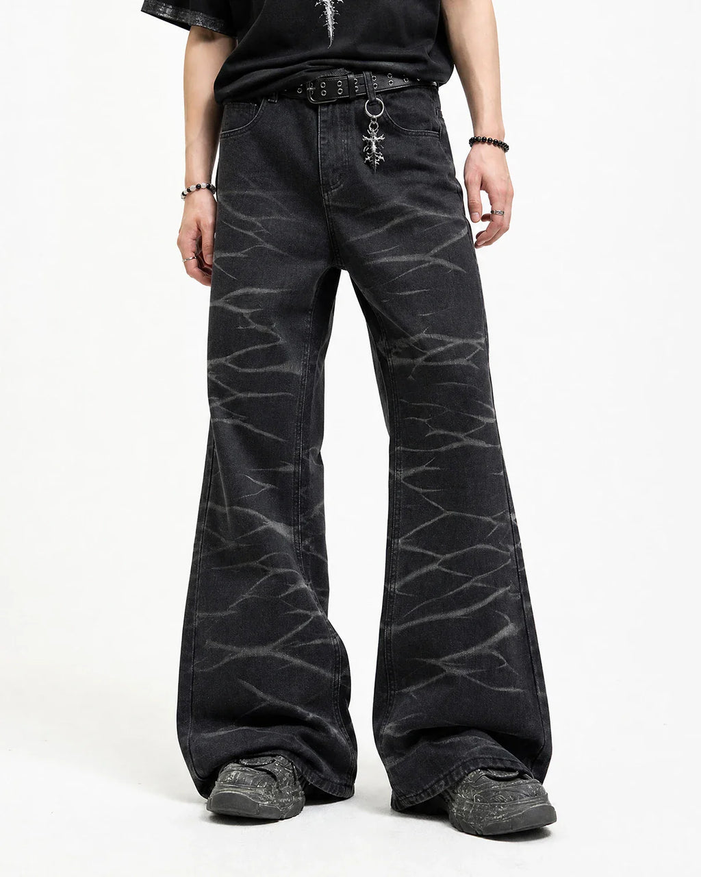 Black Whisker Wash Bootcut Jeans | Inflation Streetwear