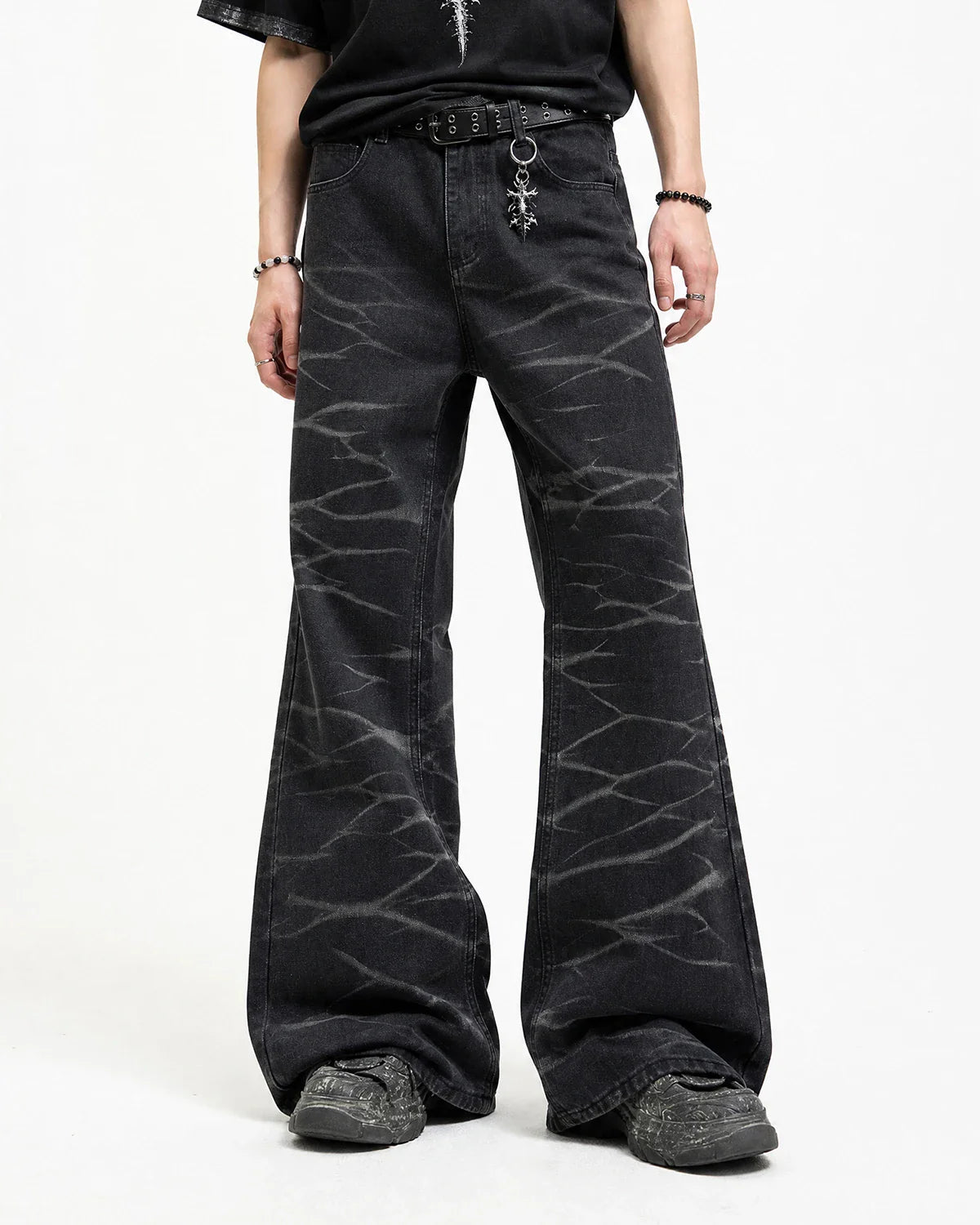 Black Whisker Wash Bootcut Jeans | Inflation Streetwear