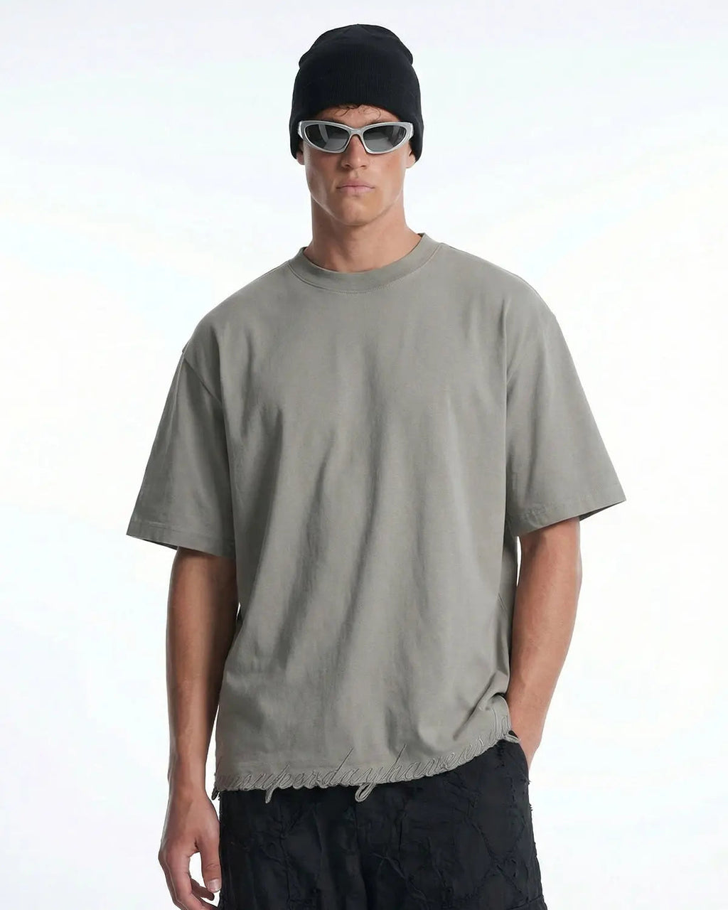 Embroidered Frayed Hem Oversized T-Shirt | Inflation Streetwear