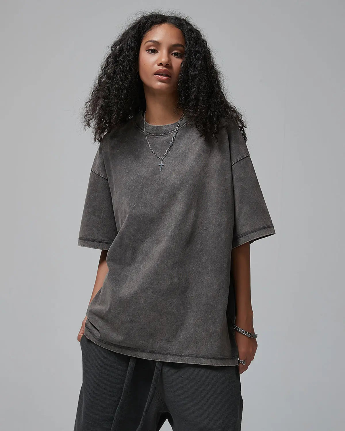 Mock Neck Wax Washed T-Shirt | Inflation Streetwear