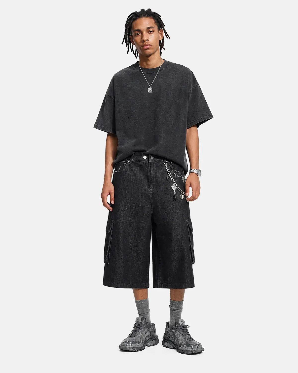 Black Cargo Longline Jorts | Inflation Streetwear