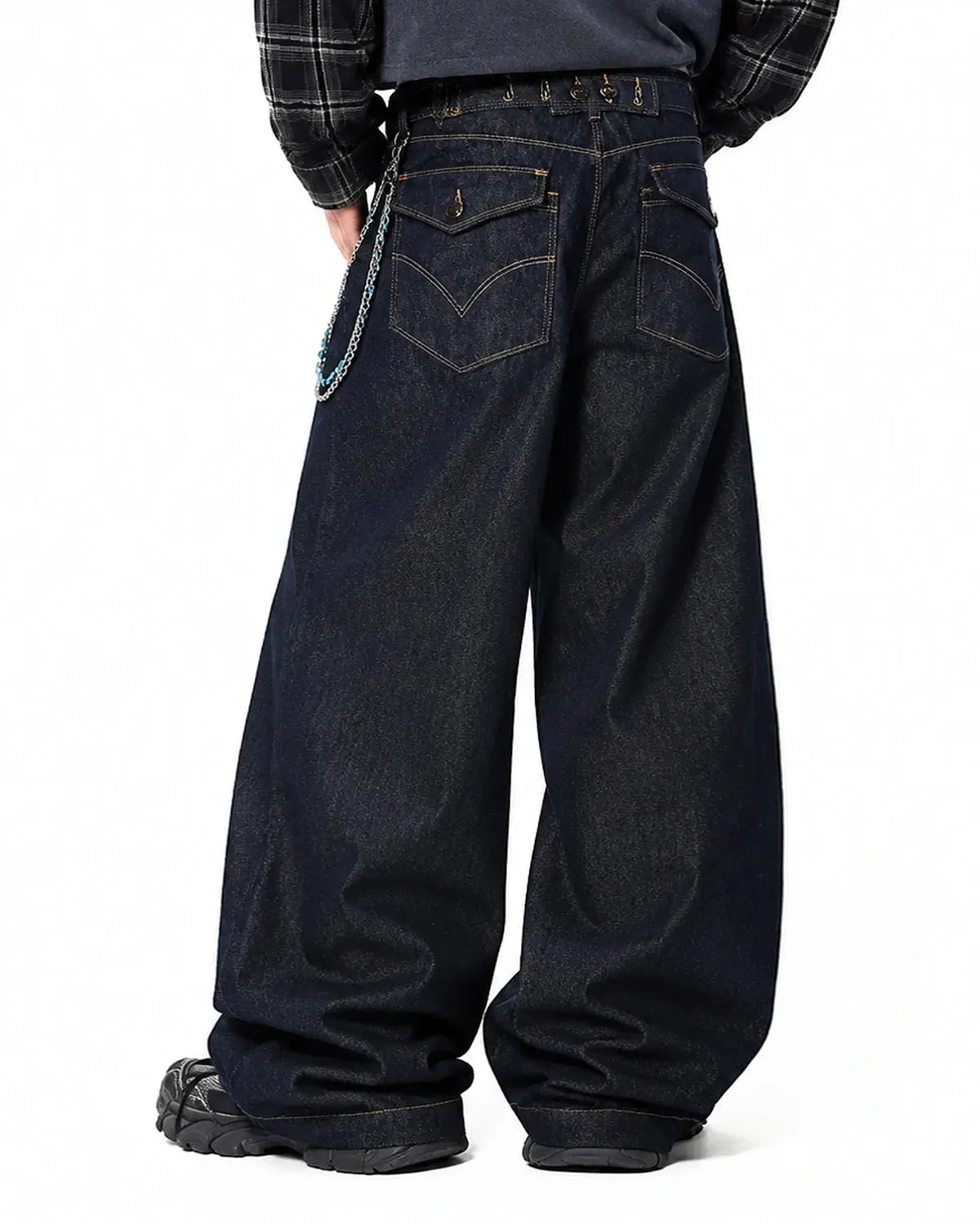 Raw Wash Barrel Jeans with Cinch Back | Inflation Streetwear
