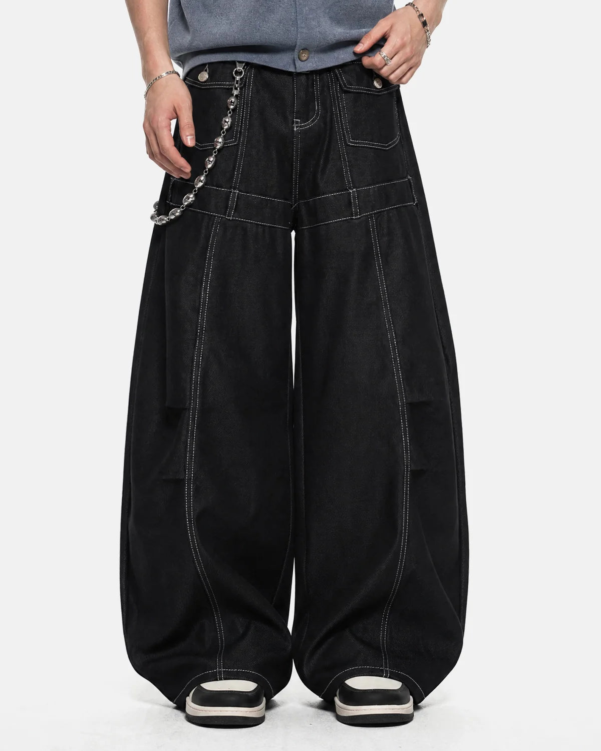 Contrast Stitch Baggy Barrel  Jeans | Inflation Streetwear