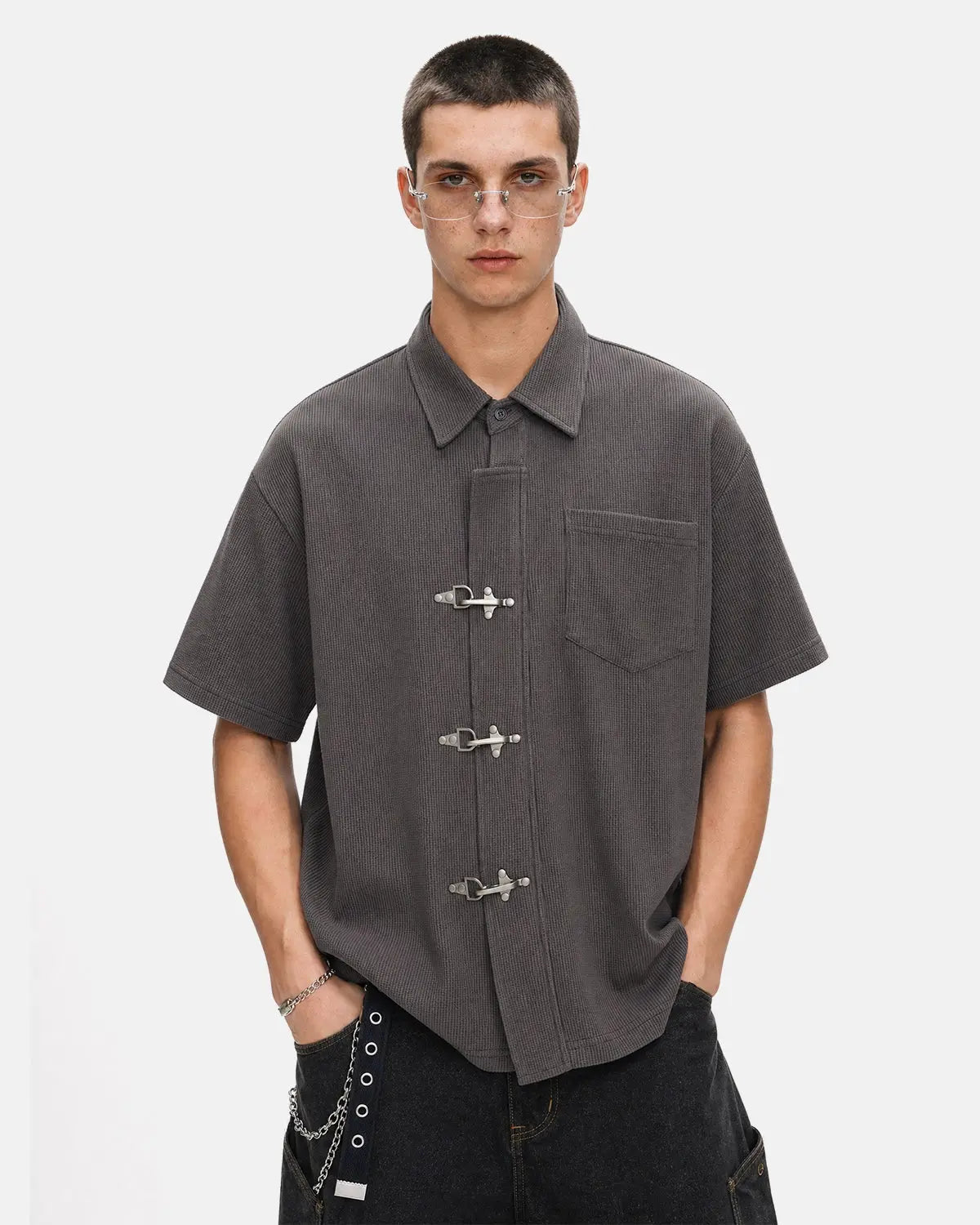 Metal Clasp Waffle Shirt | Inflation Streetwear