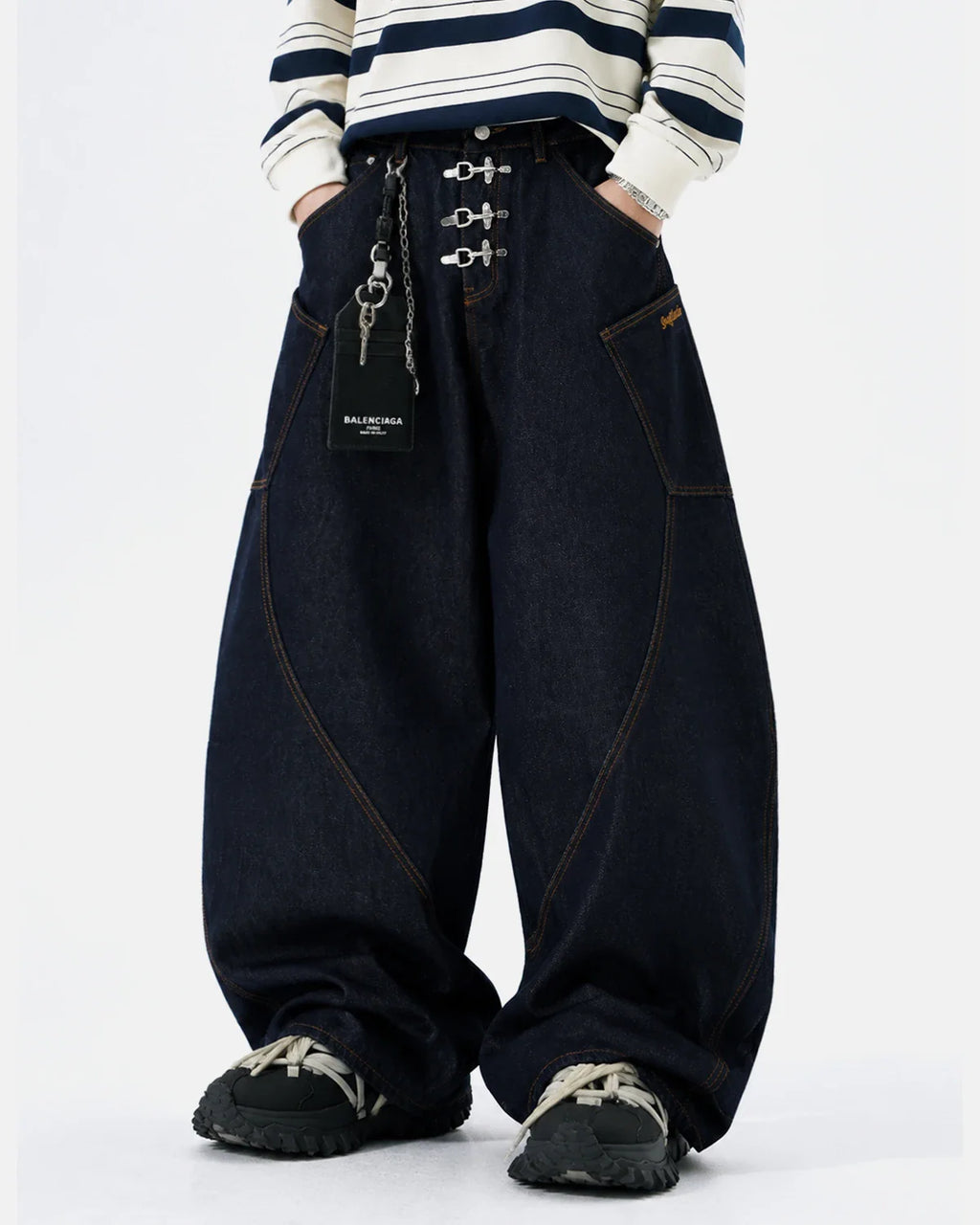 Metal Clasp Raw Barrel Jeans | Inflation Streetwear