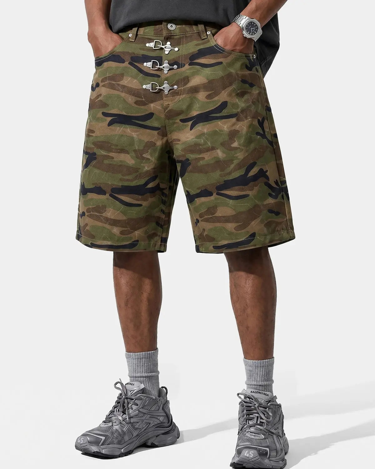Metal Clasp Camo Shorts | Inflation Streetwear
