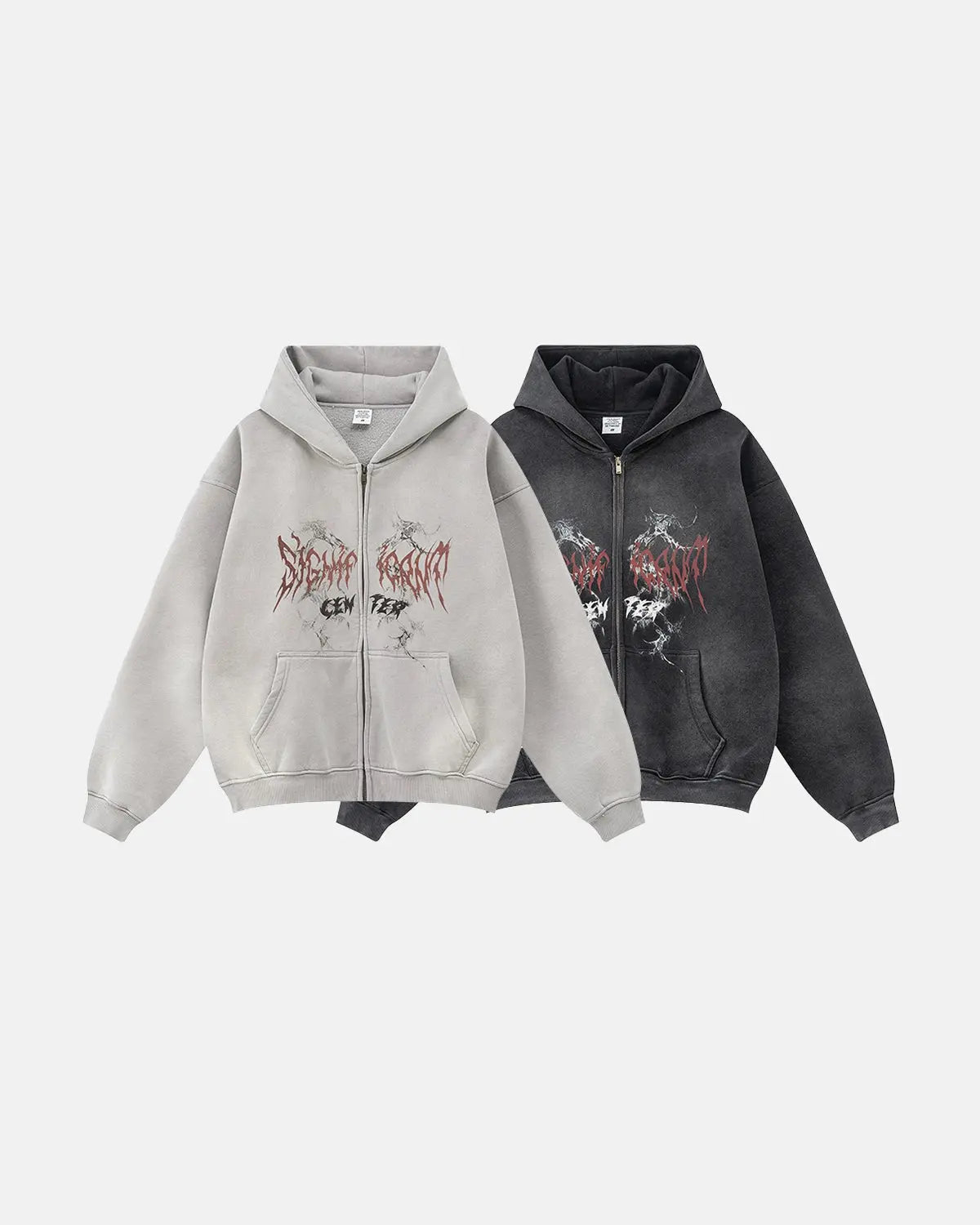 INFLATION Washed Graphic Zip Up Hoodies