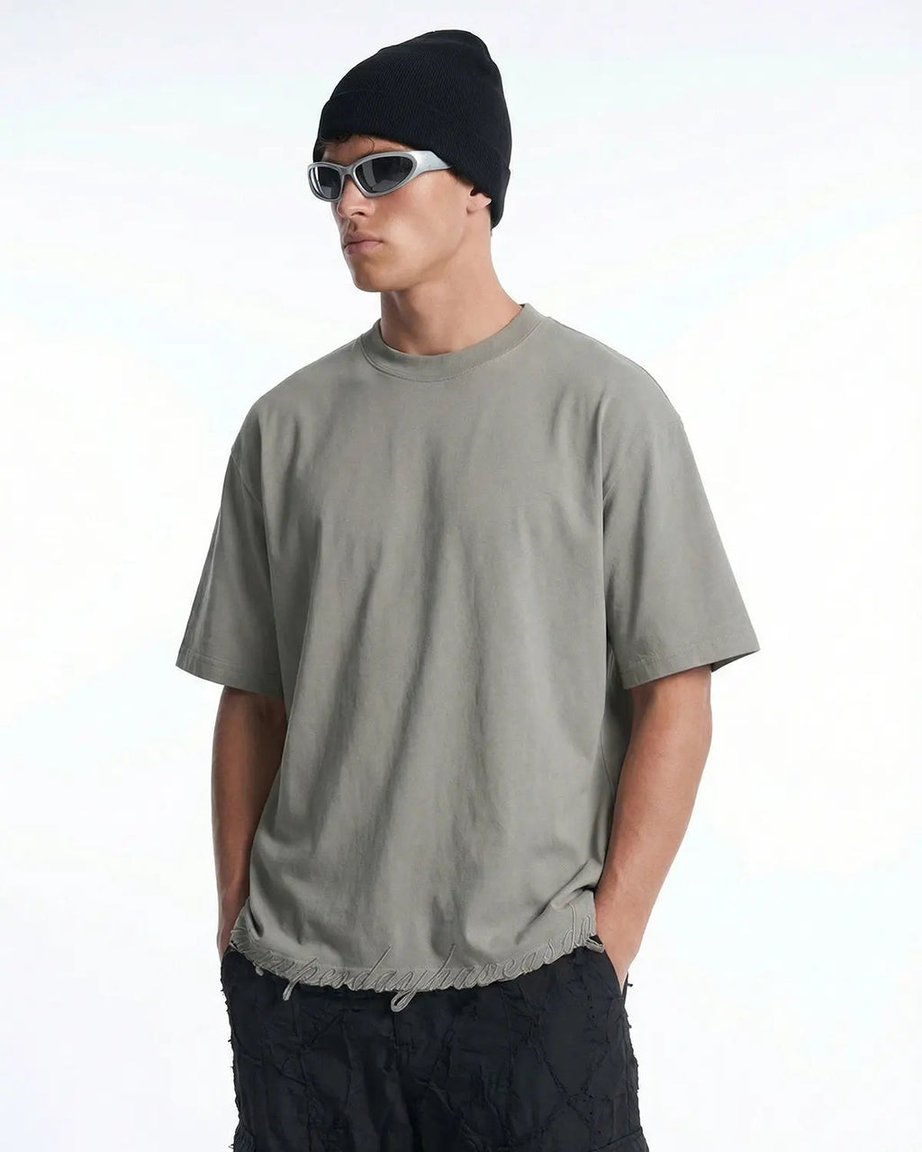 Embroidered Frayed Hem Oversized T-Shirt | Inflation Streetwear
