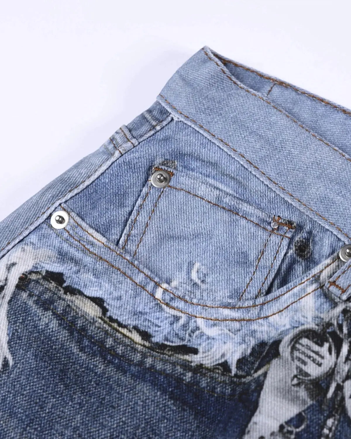 Digital Print Distressed Baggy Jeans | Inflation Streetwear