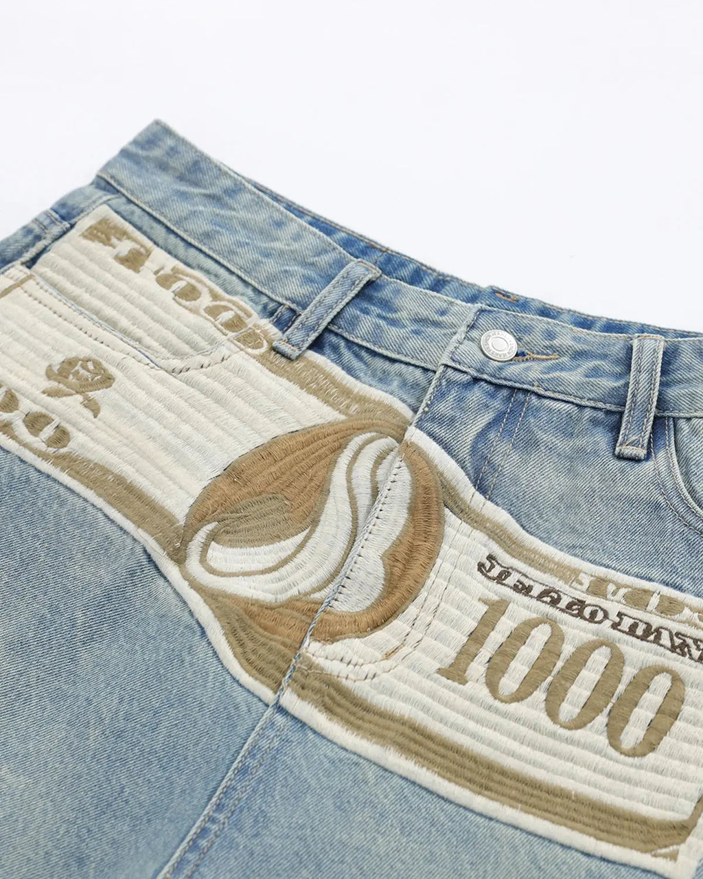Dollar Patch Embroidery Denim Jorts | Inflation Streetwear