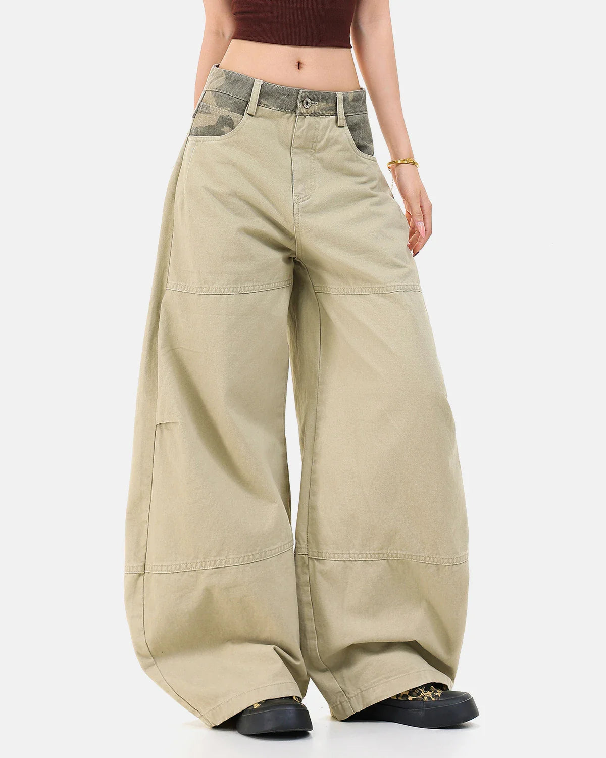Camo Patchwork Barrel Pants | Inflation Streetwear